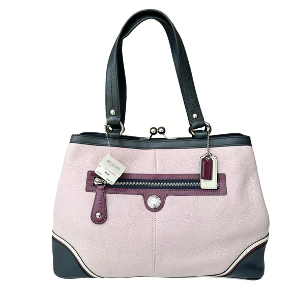 🆕 Coach Laura Spectator Shoulder Bag Satchel Kiss Lock Lavender Leather - Picture 6 of 17